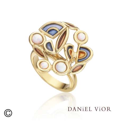 Ring FILAM Synthetique Opal Gray enamel (Ag.925/Au 5 mic.)