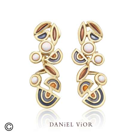 Earrings FILAM Synthetique Opal Gray enamel (Ag.925/Au 5 mic.)