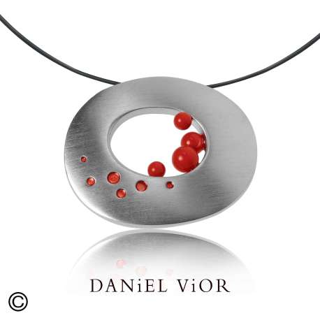 Pendant OFUGO Synthetic Coral Red Enamel S (Ag.925)