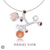 Pendant ECTO-O White Pear-Pink Quartz (Ag.925)