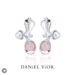 Earrings ECTO-O White Pearl-Pink Quartz (Ag.925)