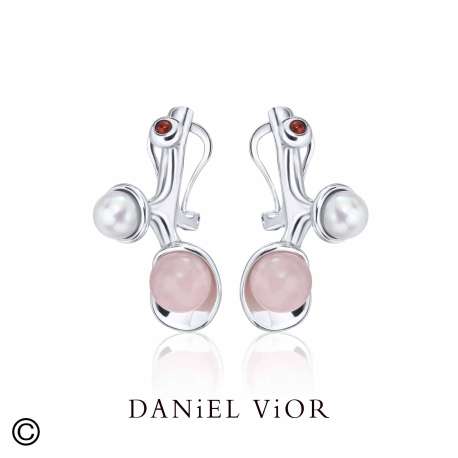 Earrings ECTO-O White Pear-Pink Quartz (Ag.925)