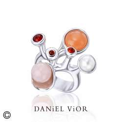 Ring ECTO-O White Pearl-Pink Quartz (Ag.925)