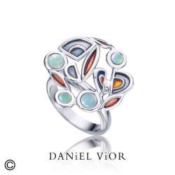 Anell FILAM Opal sint. Esmalt gris (Ag.925)