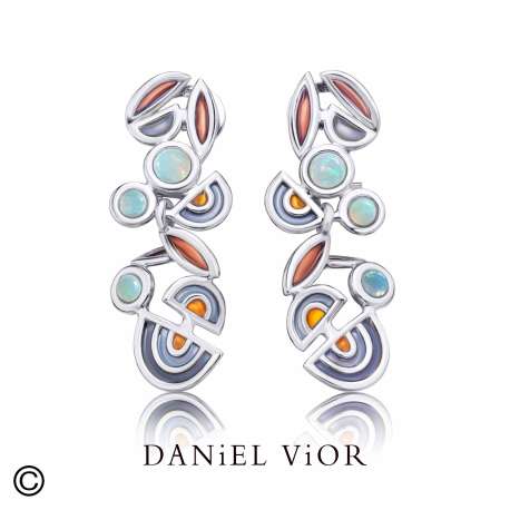 Earrings FILAM Synthetique Opal Gray enamel (Ag.925)